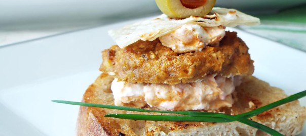 Baked Chickpea Cutlet and Curried Cream Cheese Sandwiches