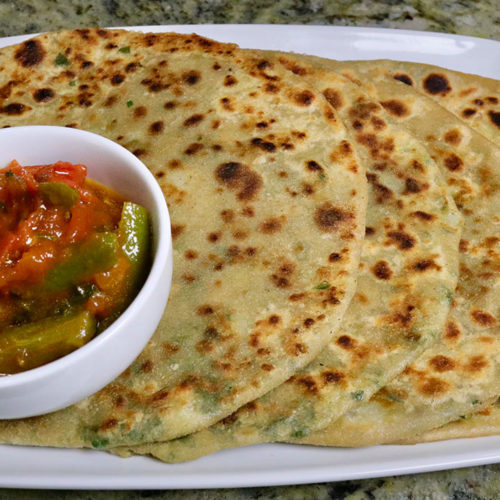 Aloo Palak Paratha (Flatbread with Potato and Spinach stuffing)