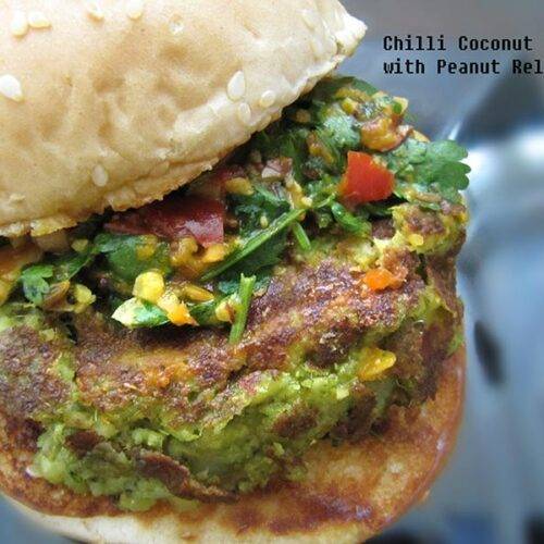 Chilli Coconut Burger with Peanut Relish