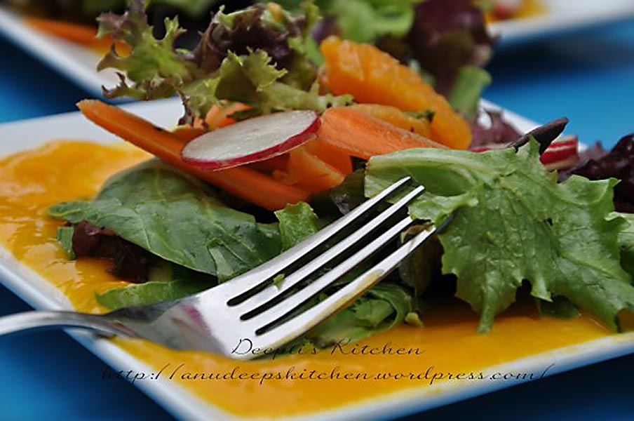 Tropical Spring Salad with Mango Orange Dressing Recipe by Divya Ashok