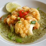 Coconut Crusted Cauliflower with Cilantro Curry Sauce