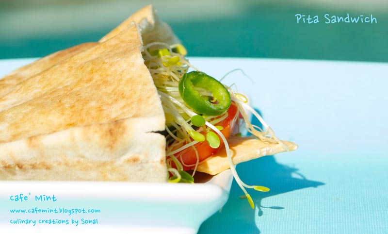 Pita Sandwich with homemade Hummus spread Recipe by Sonal